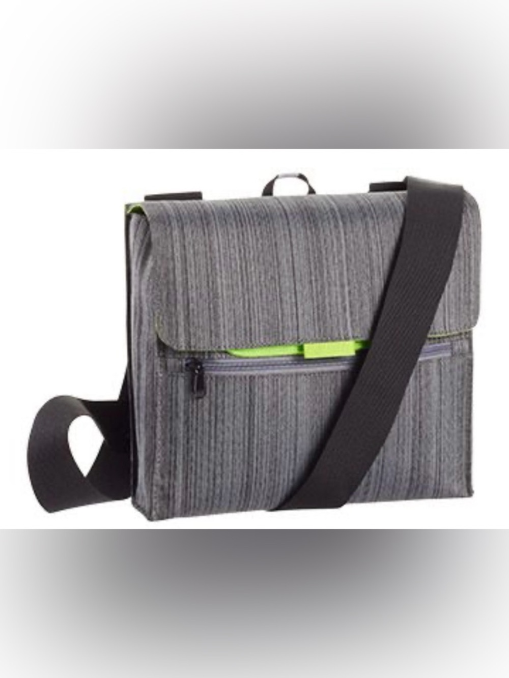 Grey Crossbody Messenger Bag with Lime Accent